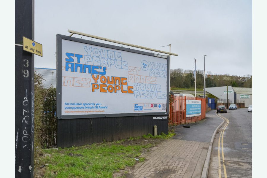 A billboard of St Anne's Young People's graphics - inviting people to join.