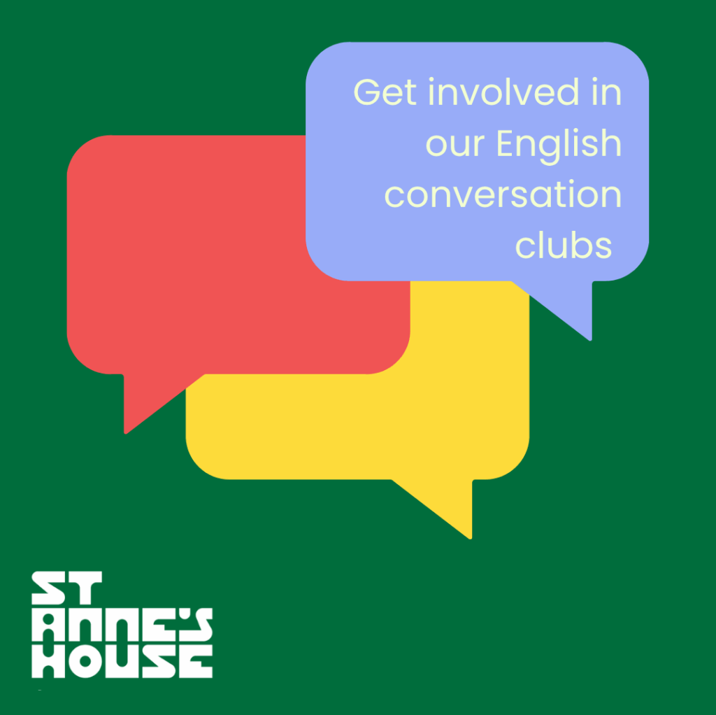 A graphic of speech bubbles, with get involved in our conversations clubs inside one of the speech bubbles.